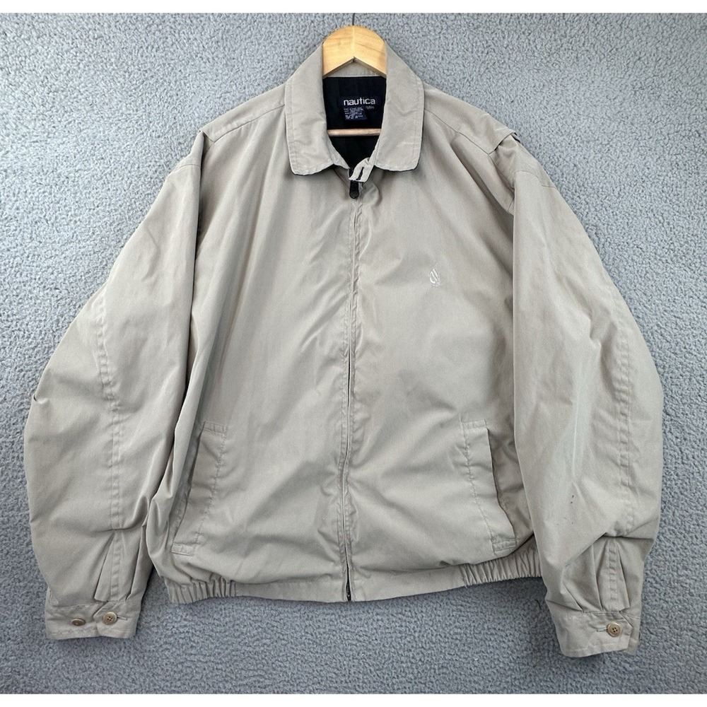 Vintage 90s Nautica Harrington Jacket Mens XXL Tan Windbreaker Bomber Full Zip